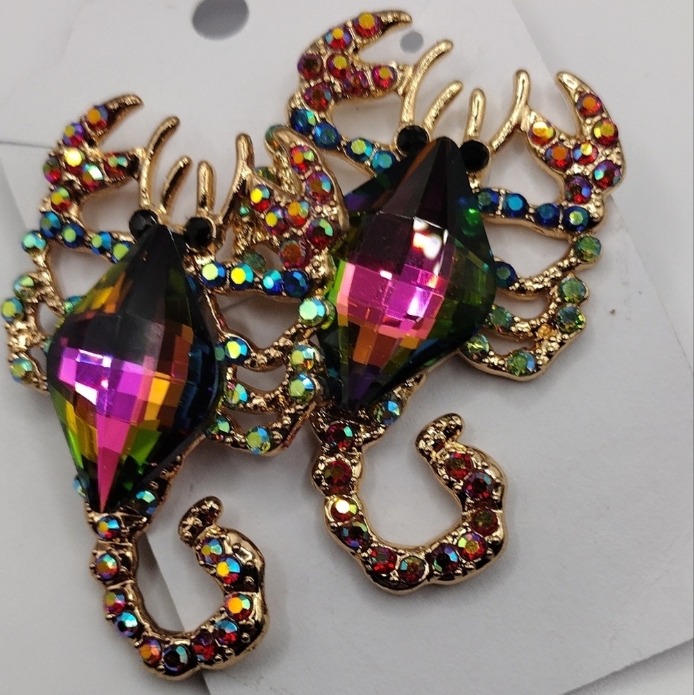 Rhinestone Scorpion Earrings in Vivid Colorful Hues, Sparkly!!!